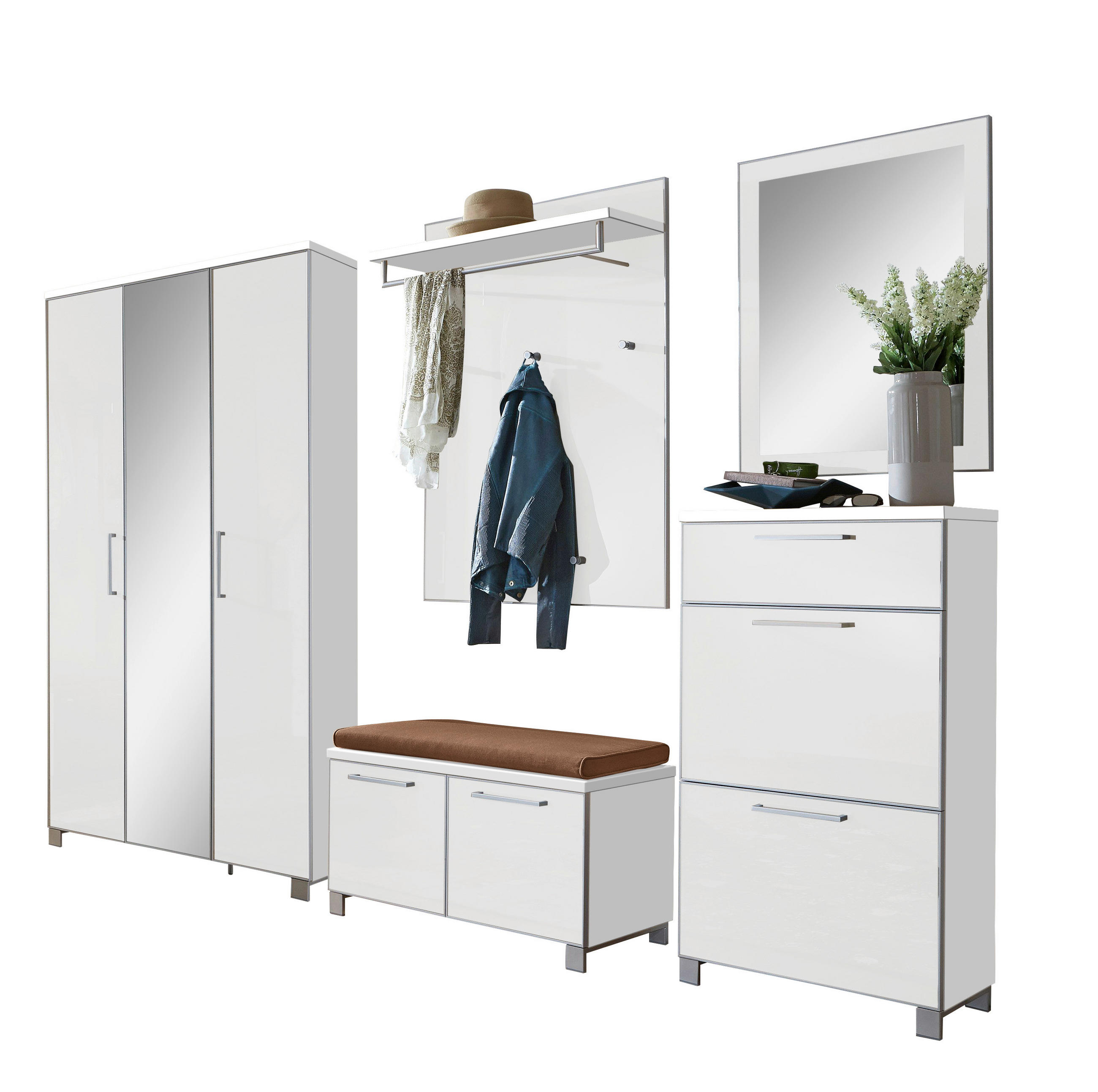 GARDEROBE 6-teilig in 245/195/40 cm - Taupe/Weiß, Design, Glas/Holzwerkstoff (245/195/40cm)