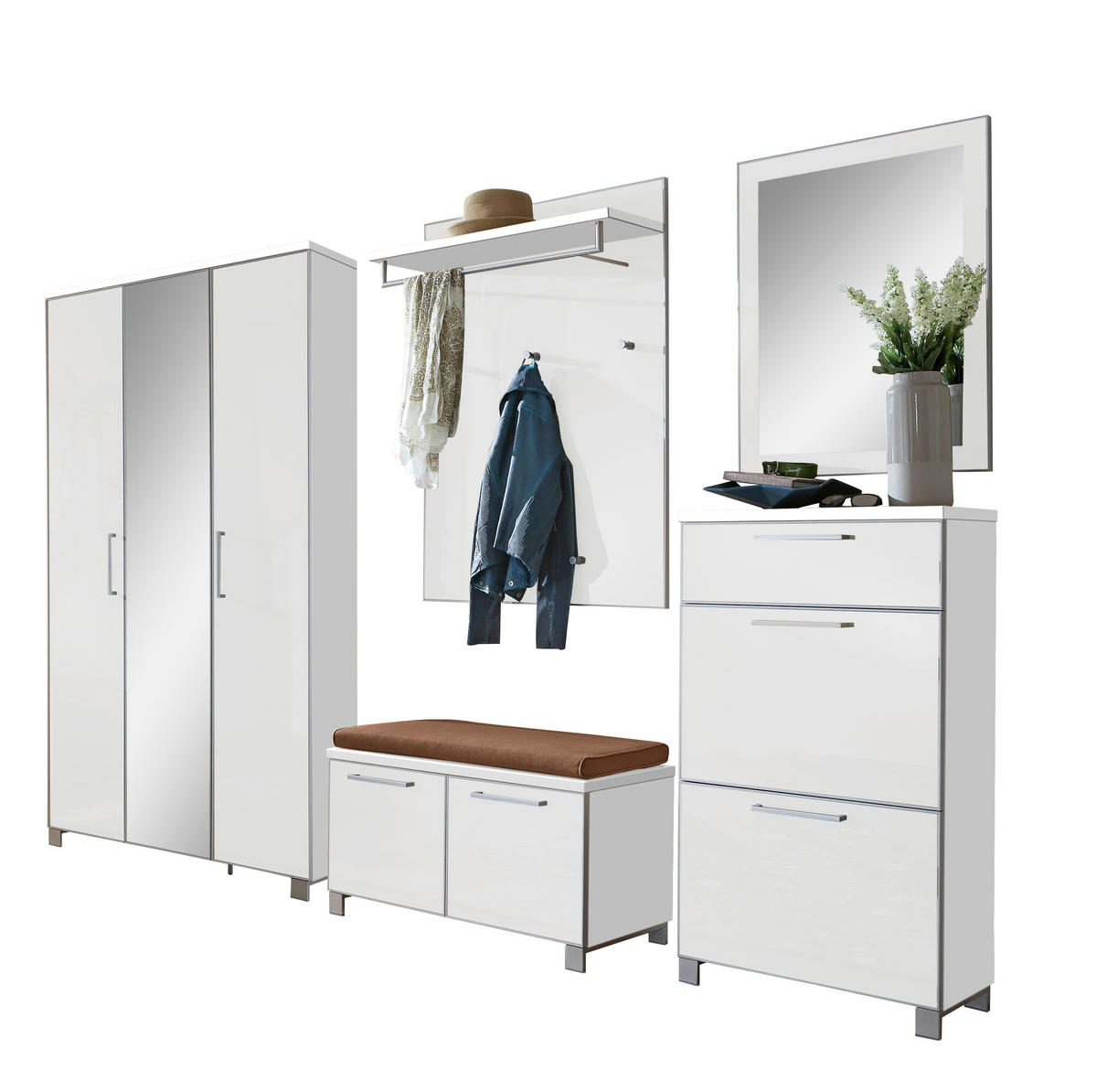 GARDEROBE 6-teilig  in 245/195/40 cm  - Taupe/Weiß, Design, Glas/Holzwerkstoff (245/195/40cm)