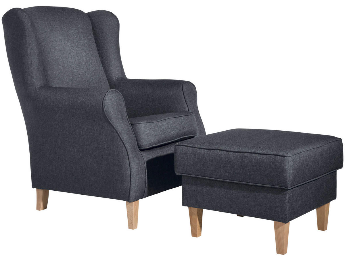 HOCKER in Textil Blau  - Blau/Buchefarben, Design, Holz/Textil (53/45/53cm) - Max Winzer