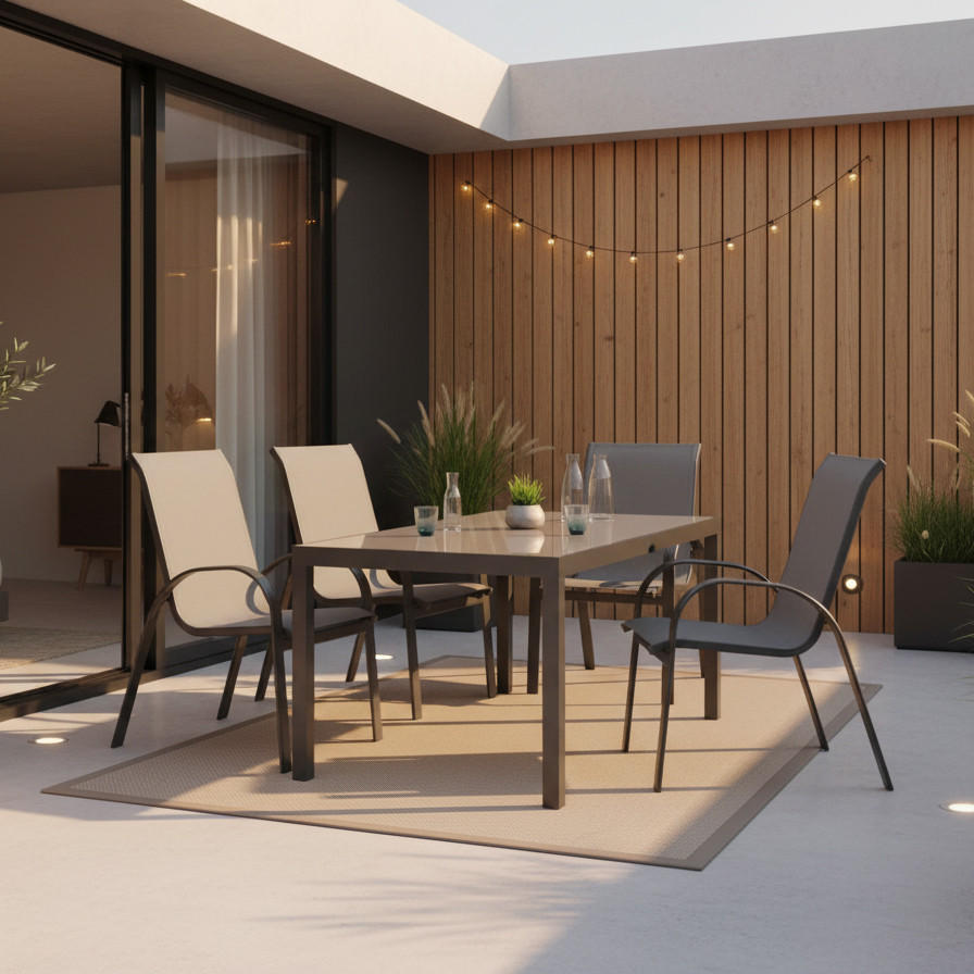 GARTENSET 5-teilig  - Graphitfarben/Grau, KONVENTIONELL, Glas/Textil - Gardenson