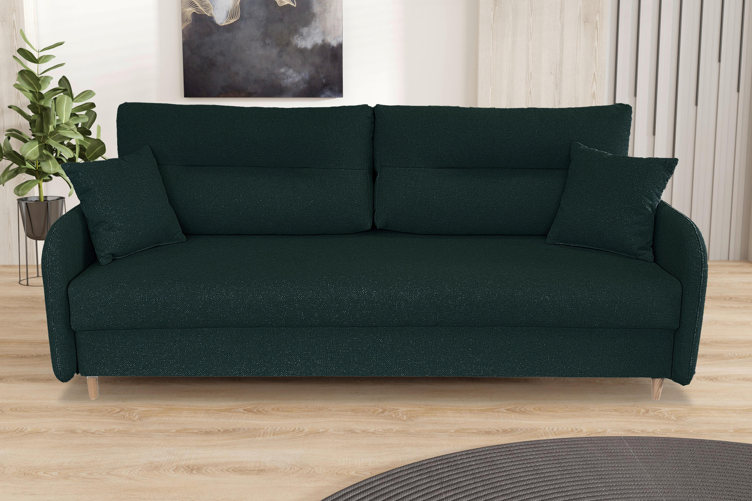 SCHLAFSOFA Flachgewebe Grün  - Schwarz/Naturfarben, Design, Holz/Kunststoff (206/88/93cm) - MID.YOU