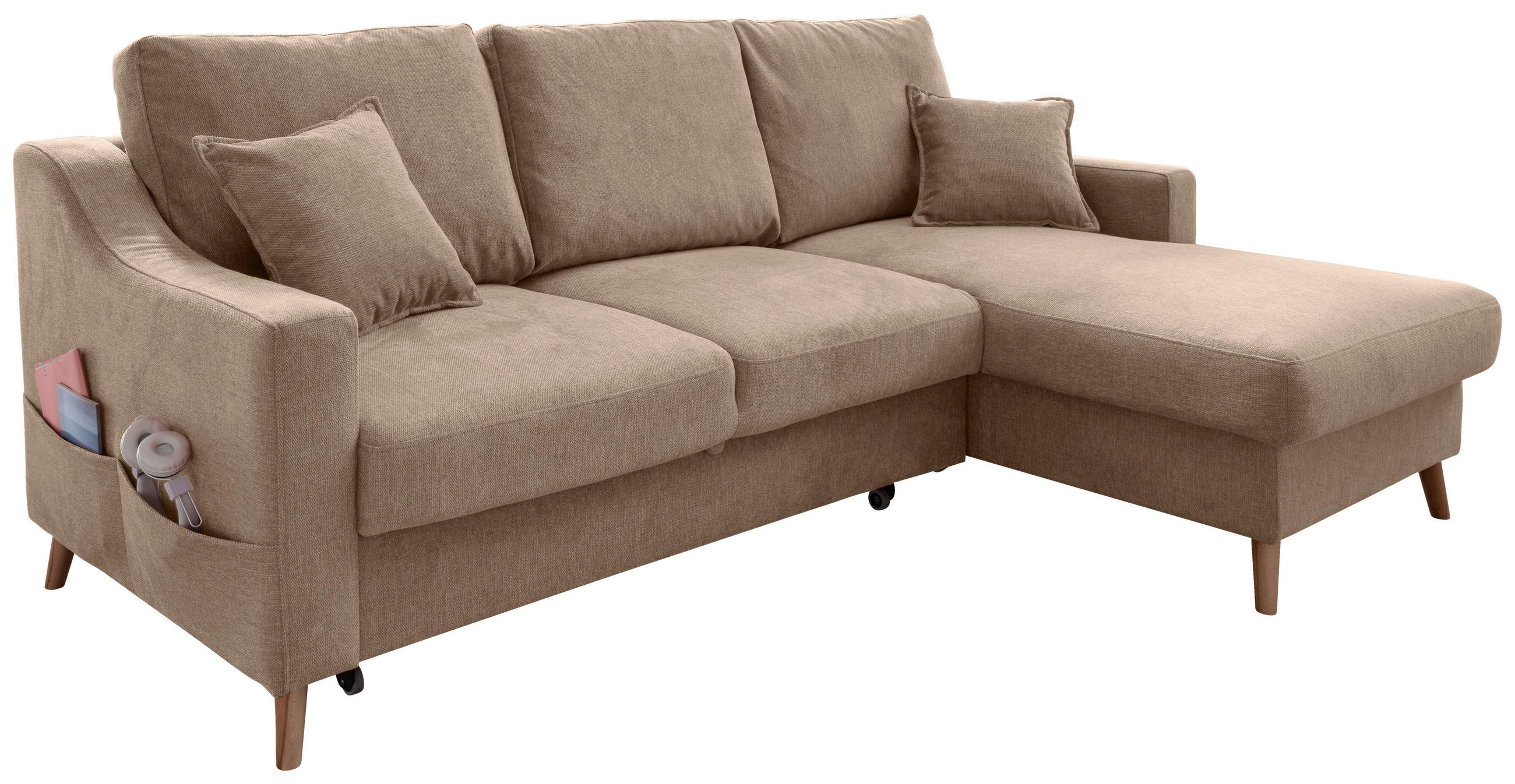 ECKSOFA in Chenille Hellbraun  - Hellbraun/Naturfarben, Modern, Holz/Textil (228/150cm) - Livetastic