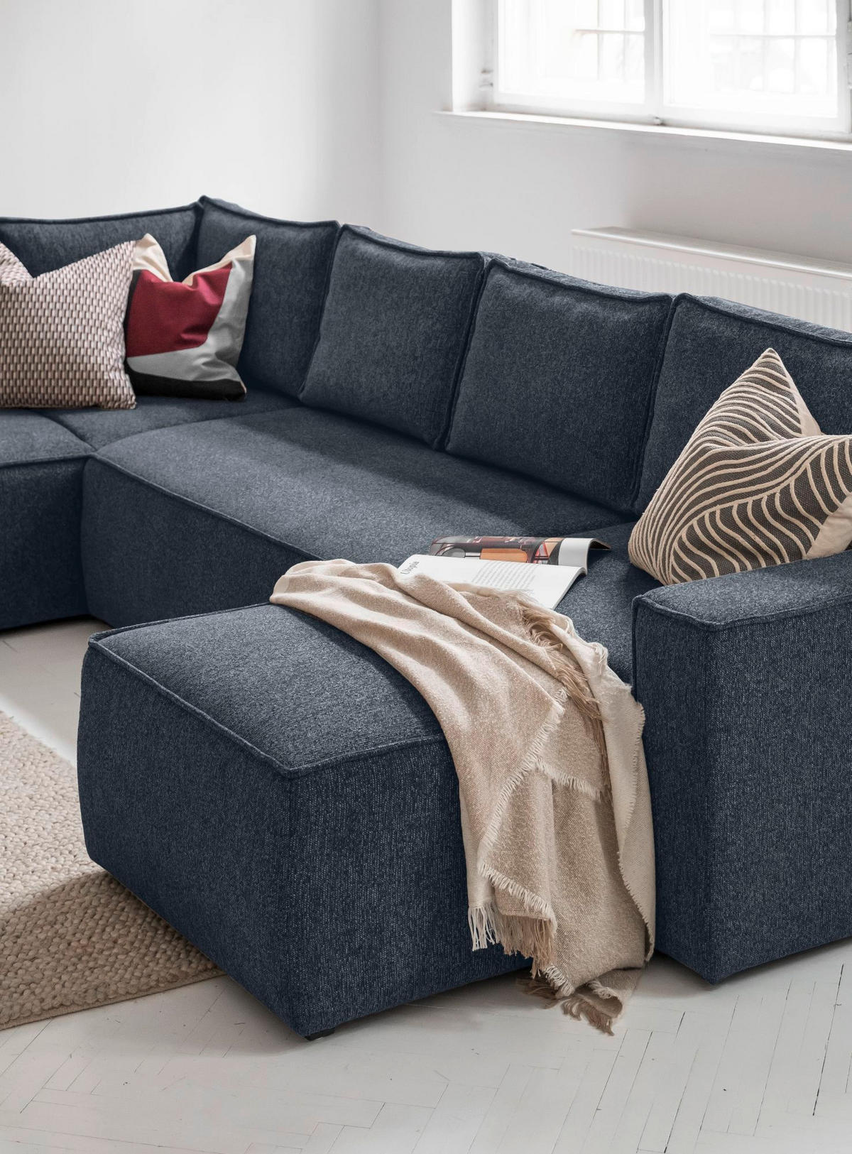 WOHNLANDSCHAFT in Dunkelblau  - Weiss/Dunkelblau, Design, Kunststoff/Textil (194/322/156cm) - MID.YOU