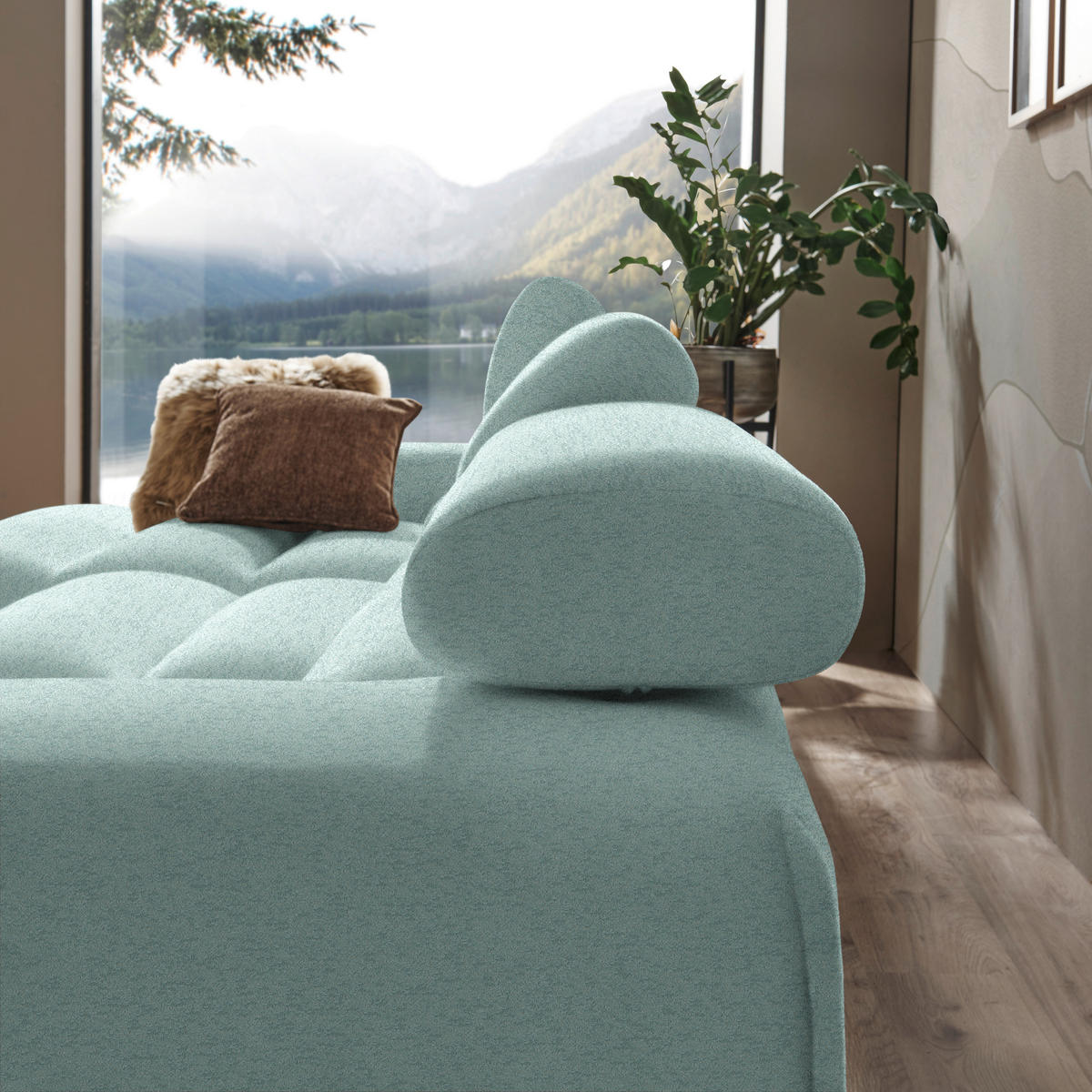 ECKSOFA  in Velours Mintgrün  150/329 cm  - Mintgrün, Natur, Holz/Textil (150/329cm) - Lomoco