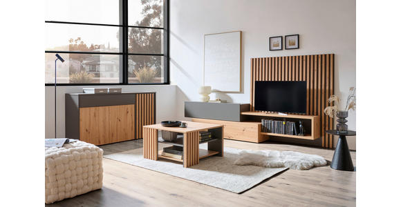 WOHNWAND in Grau, Eiche Artisan 288,5/152,5/42,5 cm - Eiche Artisan/Grau, MODERN, Holzwerkstoff (288,5/152,5/42,5cm) - Carryhome