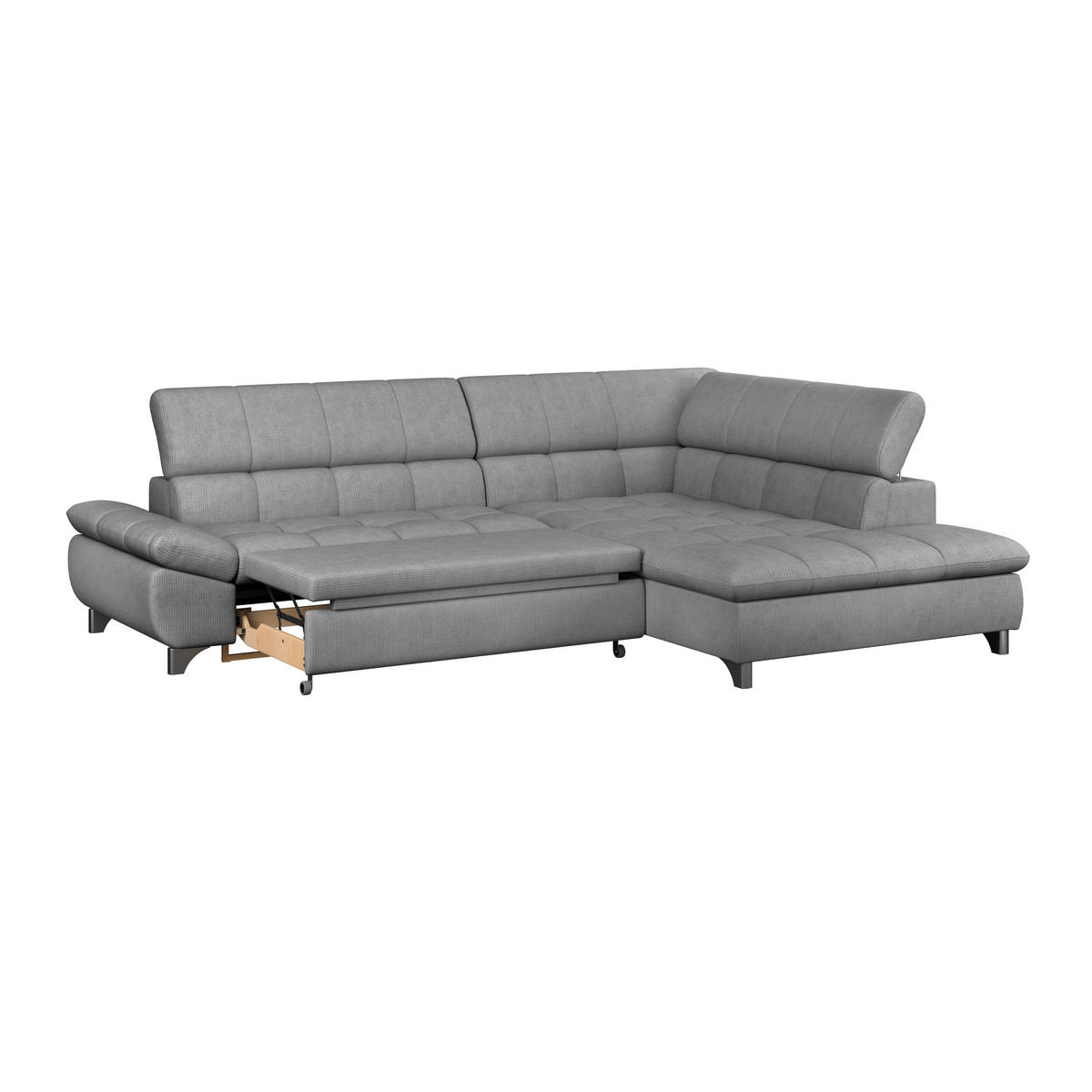 ECKSOFA Dunkelgrau Chenille  - Chromfarben/Dunkelgrau, KONVENTIONELL, Textil/Metall (312/234cm) - Livetastic