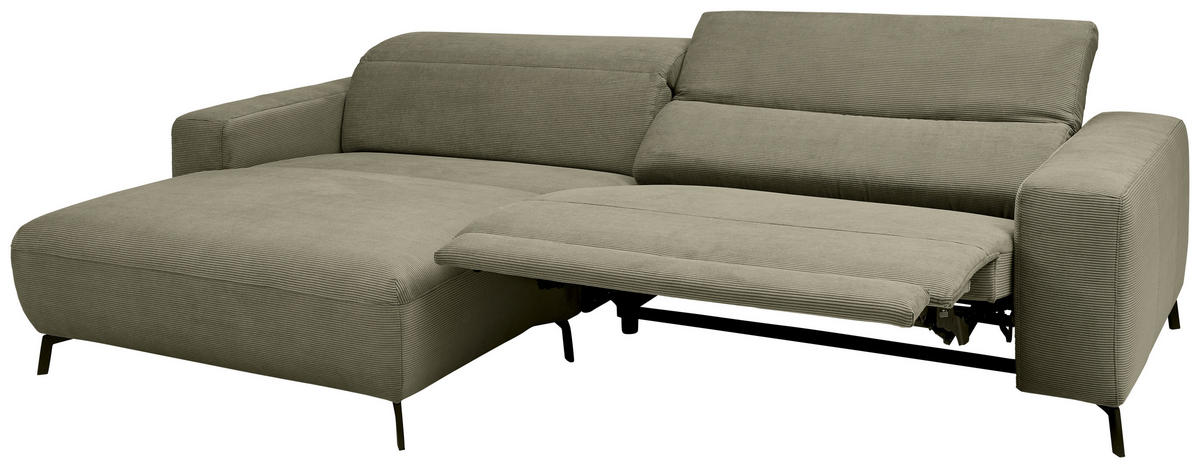 ECKSOFA in Feincord Olivgrün  - Schwarz/Olivgrün, Design, Textil/Metall (172-177/294cm) - Pure Home Lifestyle
