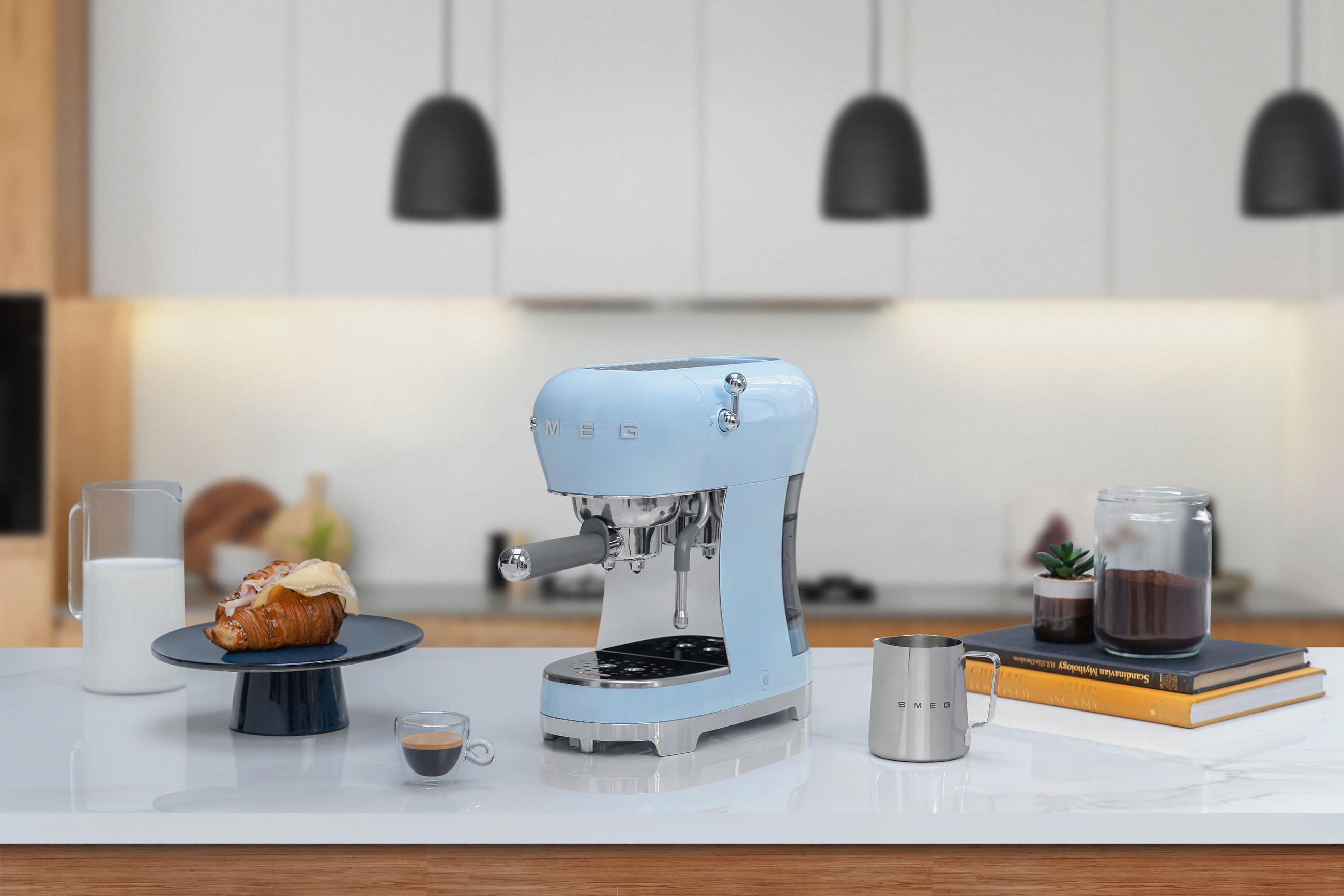 Thumbnail - Smeg Espressomaschine 50´s Style, Pastellblau, Metall, Kunststoff, 1100 ml, 14.9x33x32.9 cm, Küchengeräte, Kaffeemaschin...