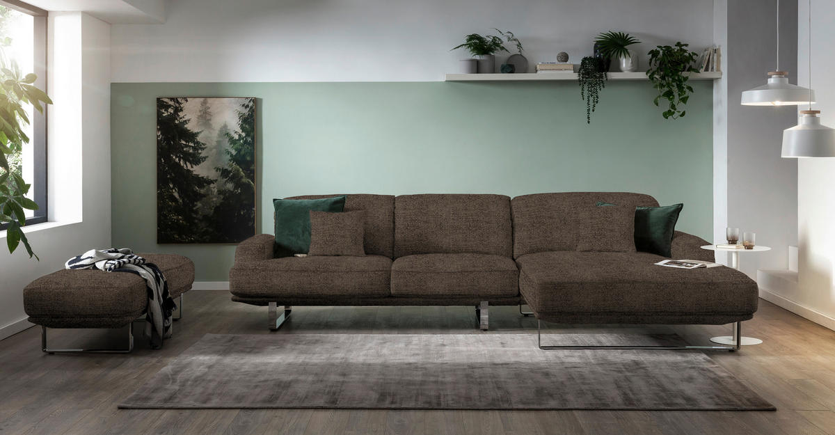 ECKSOFA in Webstoff Mokka  - Mokka, Design, Textil/Metall (304/184cm) - Dieter Knoll