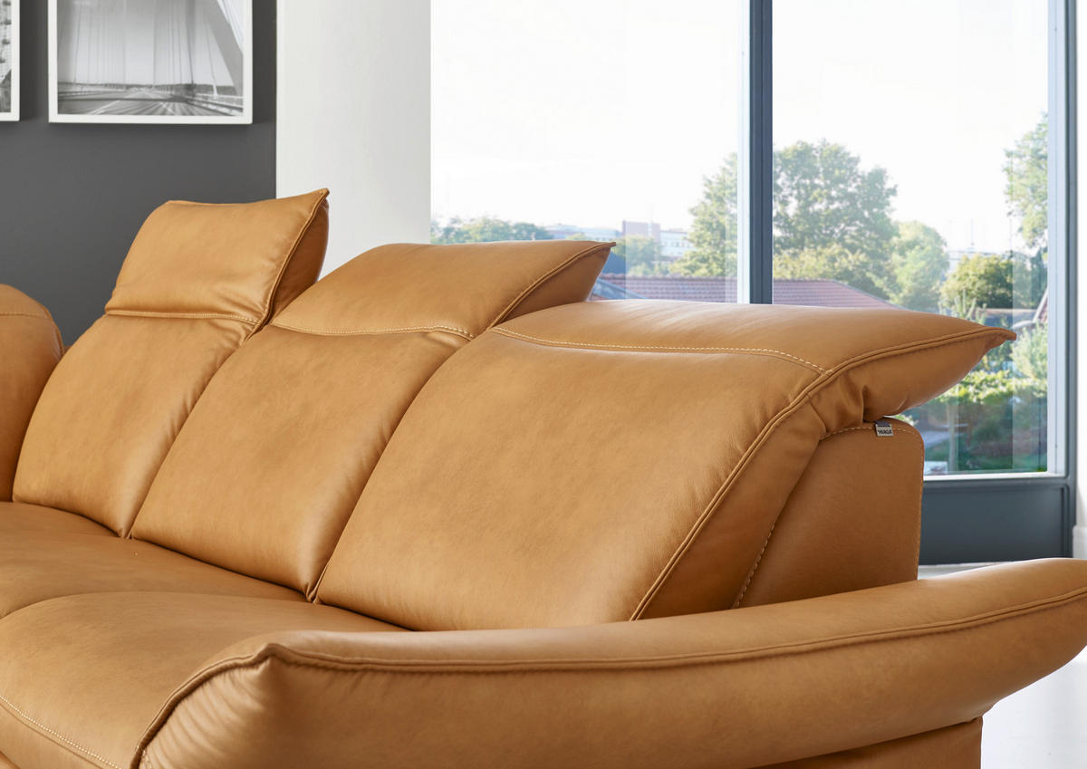 ECKSOFA in Echtleder Orange  - Edelstahlfarben/Orange, Design, Leder/Metall (258/292cm) - Hukla