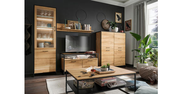 HIGHBOARD Asteiche massiv Eichefarben Einlegeböden  - Eichefarben/Schwarz, Design, Holz/Metall (115/138/39cm) - Linea Natura