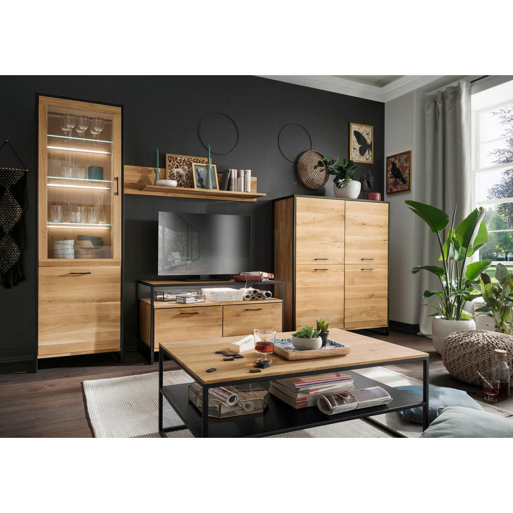 Thumbnail - Linea Natura Highboard, Eiche, Metall, Asteiche, massiv, 6 Fächer, 115x138x39 cm, Typenauswahl, Beimöbel erhältlich, ste...