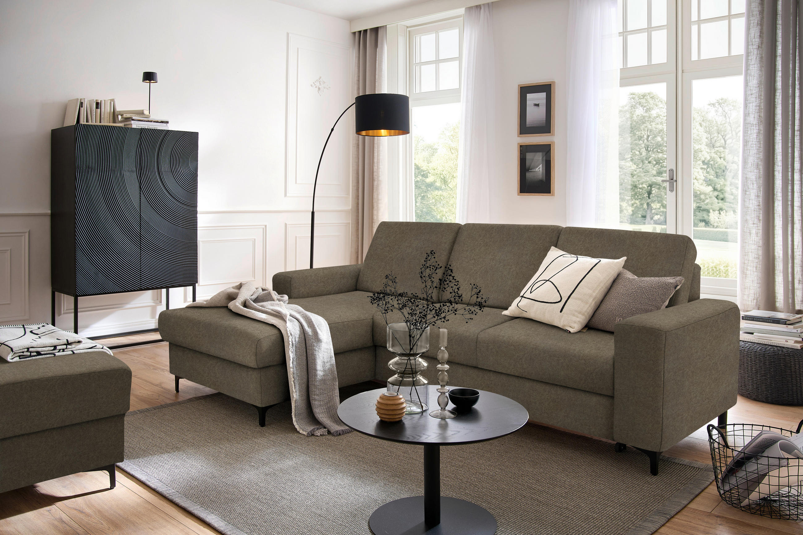 ECKSOFA Braun Velours  - Schwarz/Braun, KONVENTIONELL, Textil/Metall (167/247cm) - Stylife
