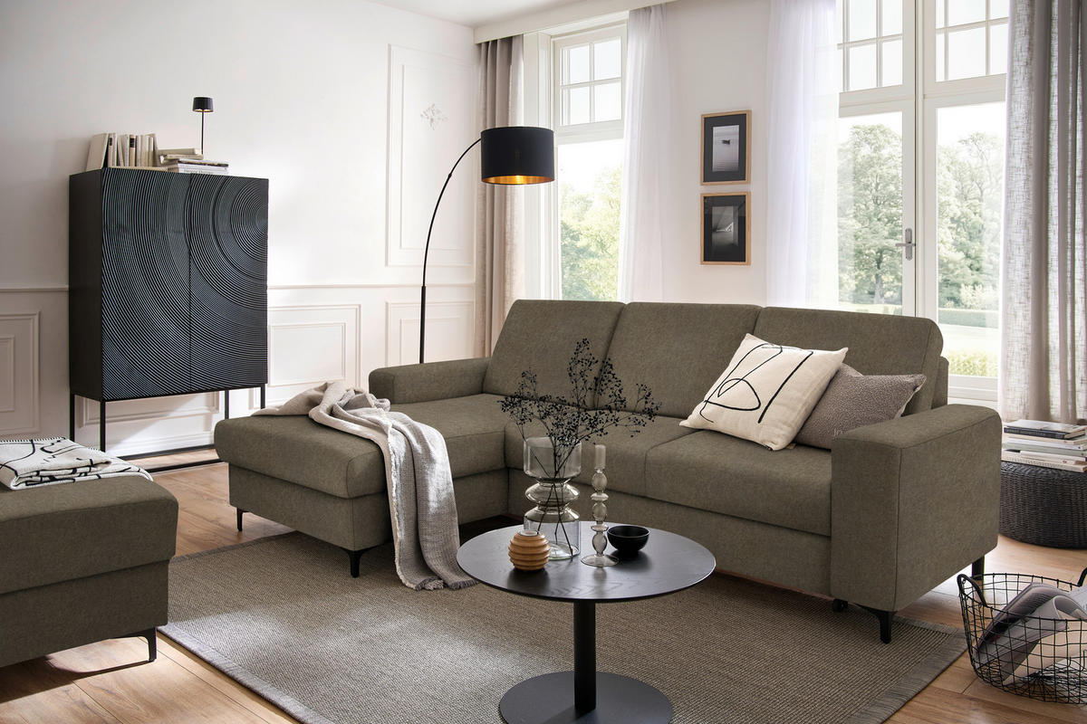 ECKSOFA in Velours Braun  - Schwarz/Braun, Konventionell, Textil/Metall (167/247cm) - Stylife