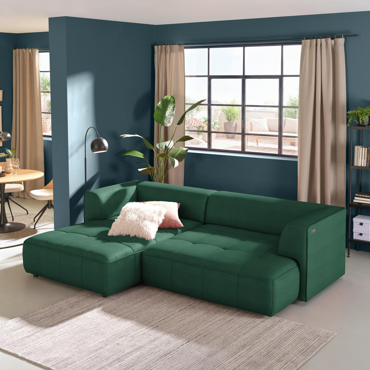 ECKSOFA Feincord Dunkelgrün  - Dunkelgrün/Schwarz, Design, Kunststoff/Textil (188/288cm) - Welnova