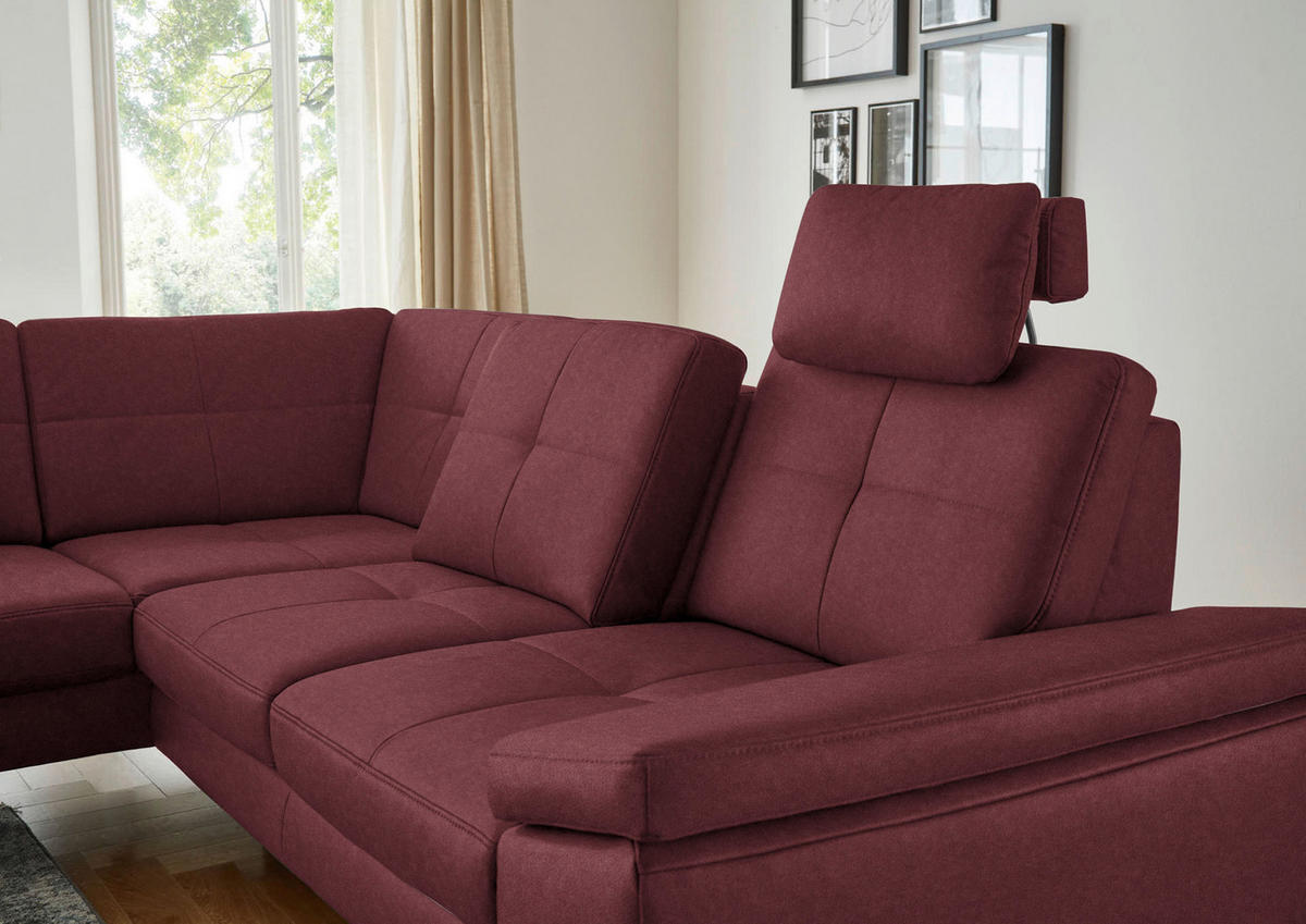 ECKSOFA in Lederlook, Mikrofaser Bordeaux  194/261 cm  - Bordeaux/Schwarz, Design, Textil/Metall (194/261cm) - Beldomo System