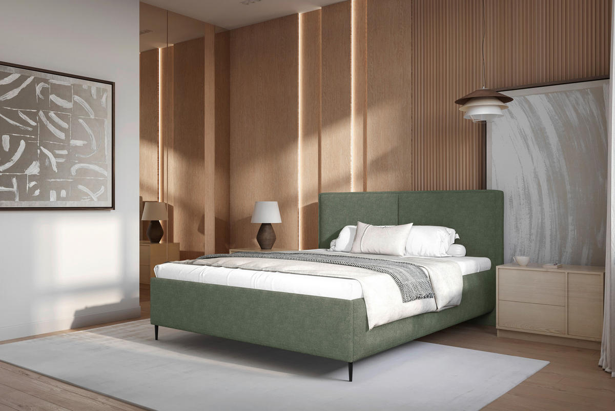 TAPECIRANI KREVET   180/200 cm   tamno zelena  - tamno zelena/crna, Moderno, drvni materijal/drvo (180/200cm) - MID.YOU