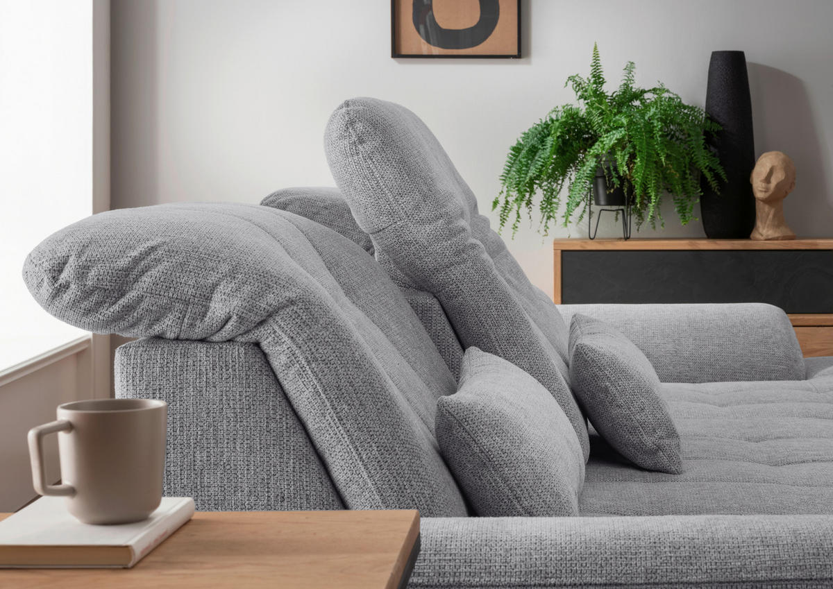 ECKSOFA Flachgewebe Dunkelgrau  - Chromfarben/Dunkelgrau, Modern, Textil/Metall (308/254cm) - Livetastic