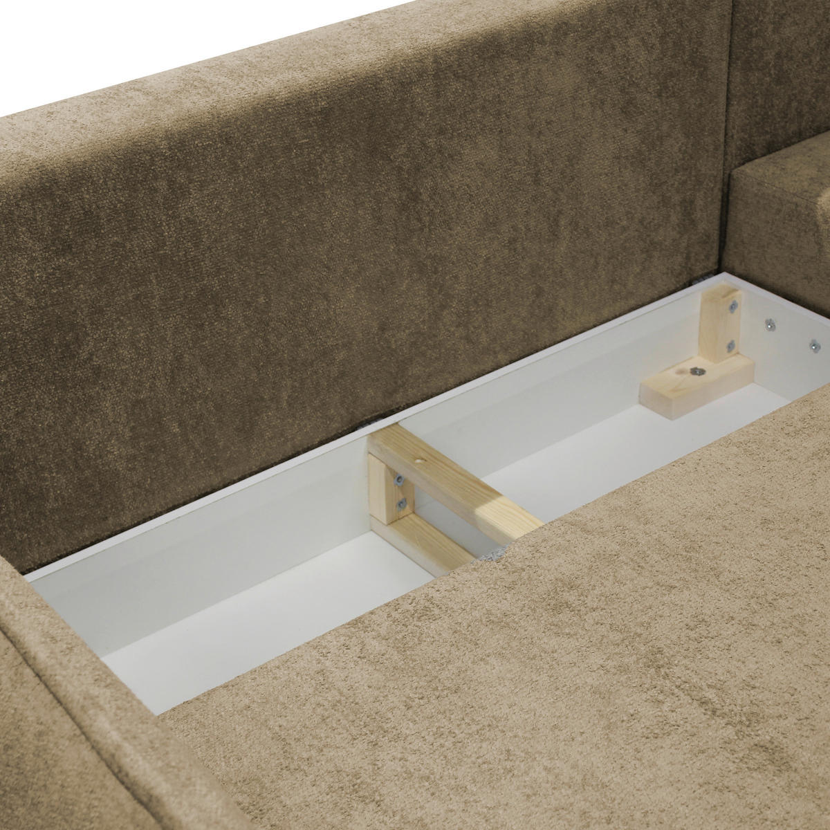 ECKSOFA MURANO Beige Chenille Zierkissen, Rückenkissen, Bettkasten  - Beige/Schwarz, Design, Holz/Textil (242/167cm) - MID.YOU