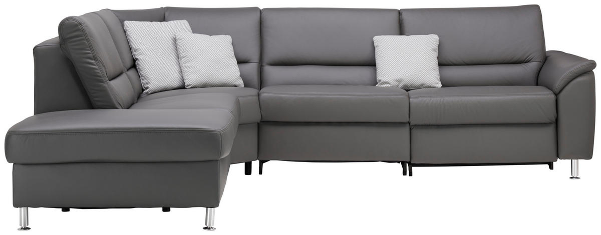 ECKSOFA in Echtleder Grau  249/290 cm  - Alufarben/Grau, Basics, Leder/Metall (249/290cm) - Beldomo Premium