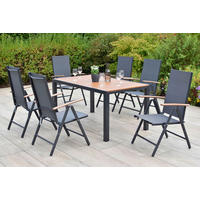 GARTENTISCHGRUPPE beschichtet Aluminium  - Graphitfarben/Naturfarben, KONVENTIONELL, Textil/Metall - Gardenson