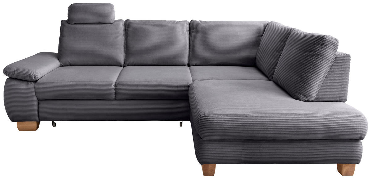 ECKSCHLAFSOFA  mit Liegefunktion, Rücken echt, Armteil links Cord Grau  - Wildeiche/Grau, MODERN, Holz/Textil (261/206cm) - Livetastic