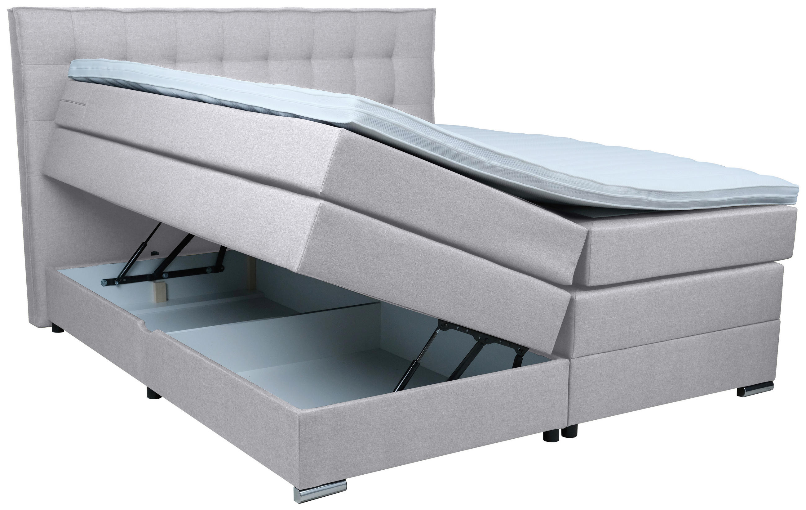 Thumbnail - Boxxx Boxspringbett, Hellgrau, Textil, H3, 5-Zonen, Höhe ca. 18 cm, 160x200 cm, Oeko-Tex® Standard 100, Topper durchgehe...