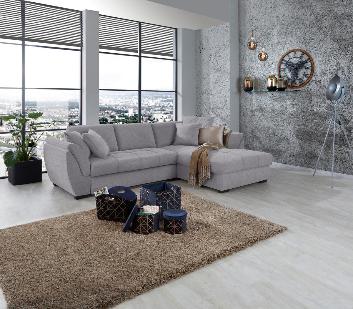ECKSOFA in Webstoff Grau  - Schwarz/Grau, Design, Kunststoff/Textil (278/187cm) - Livetastic