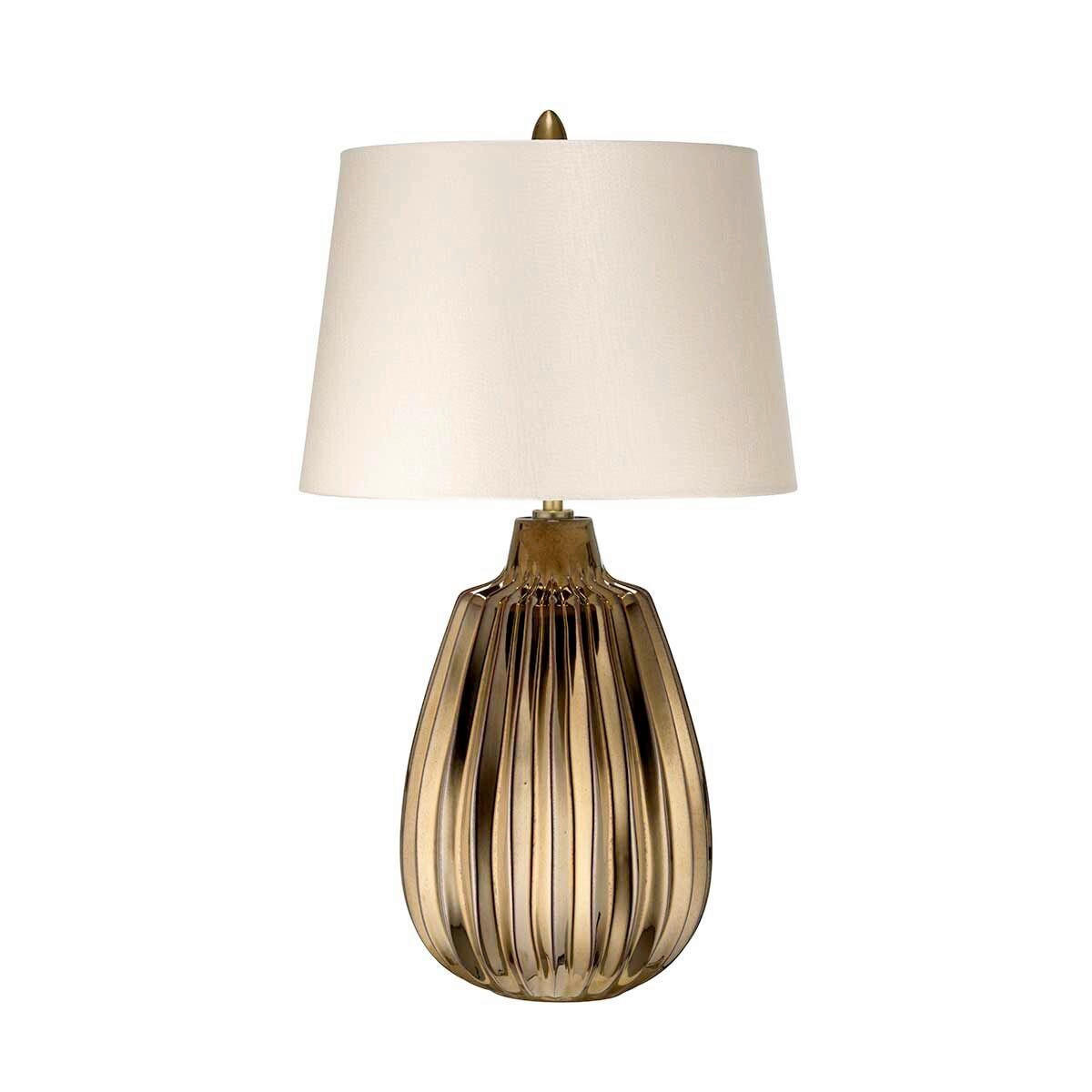 STOLNÁ LAMPA, E27, 55/30 cm  - číra/bronzová, Konventionell, textil/keramika (55/30cm) - Elstead Lighting