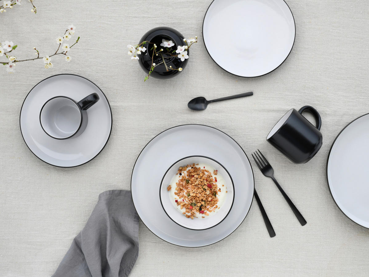 KOMPLETT SERVIS Nordic Cool Black 16 delar  - gråvit/svart, Basics, keramik - Creatable