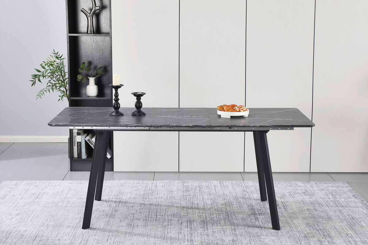 ESSTISCH Grau rechteckig  ausziehbar  - Schwarz/Grau, KONVENTIONELL, Holzwerkstoff/Metall (140/180/75/80cm) - MID.YOU