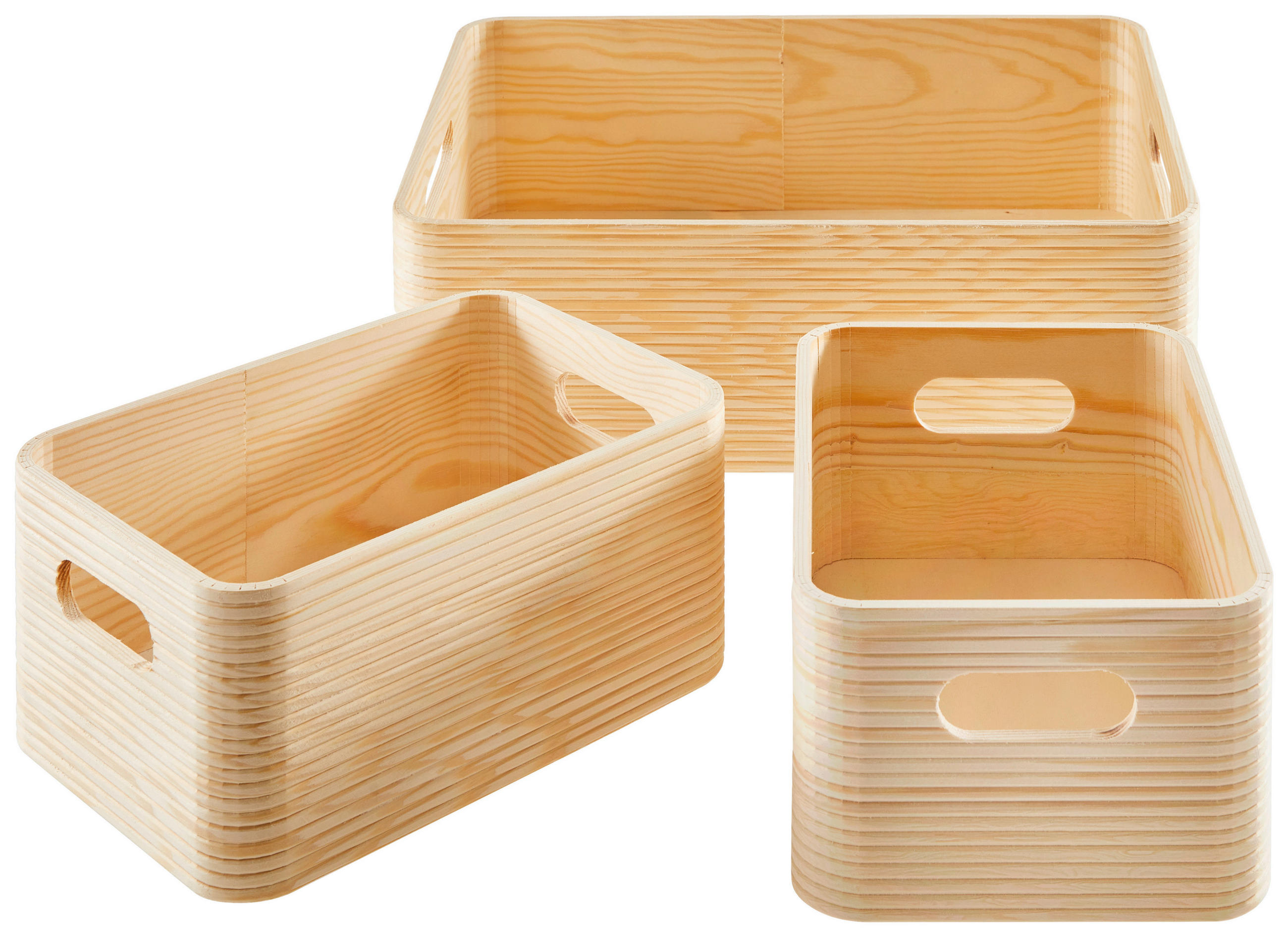 AUFBEWAHRUNGSBOXEN-SET - Naturfarben, Trend, Holz (36/25/11,5cm) - Ambia Home