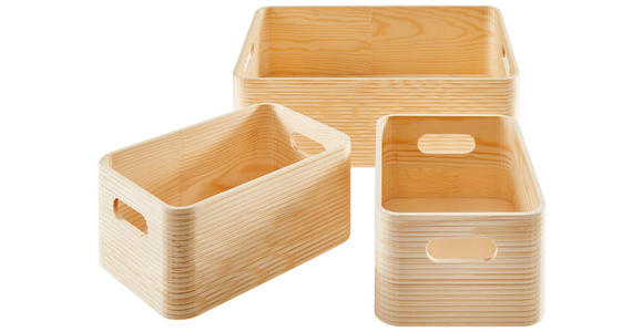 AUFBEWAHRUNGSBOXEN-SET - Naturfarben, Trend, Holz (36/25/11,5cm) - Ambia Home