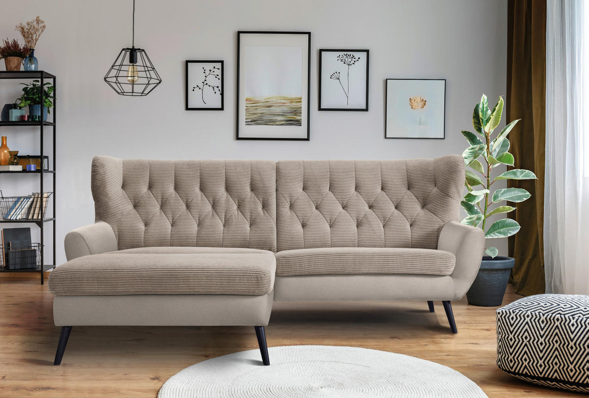 ECKSOFA in Cord Beige  - Beige/Schwarz, Design, Holz/Textil (165/237cm) - Stylife