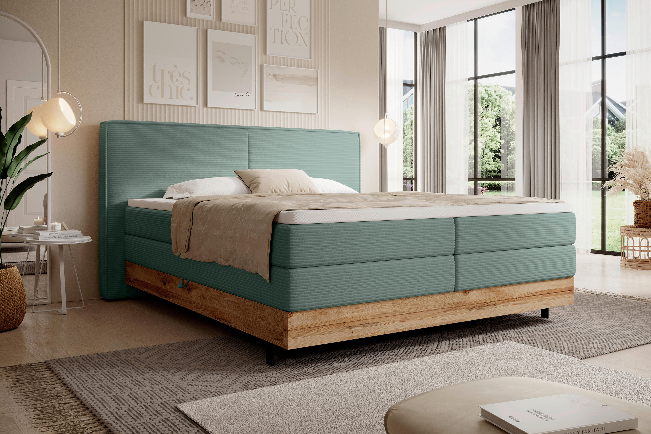 BOXSPRINGBETT 180/200 cm  in Petrol  - Petrol/Schwarz, Natur, Holz/Textil (180/200cm) - Valnatura