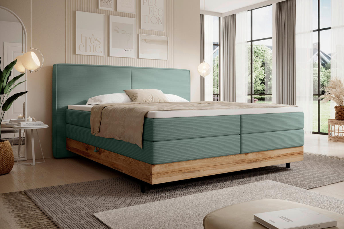 BOXSPRINGBETT 180/200 cm  in Petrol  - Petrol/Schwarz, Natur, Holz/Textil (180/200cm) - Valnatura