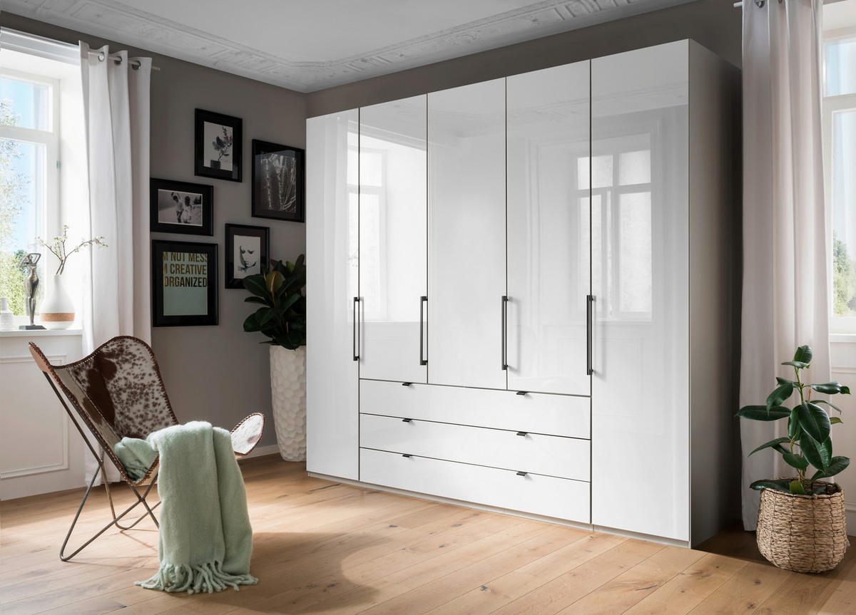 KLEIDERSCHRANK 250/236/58 cm 5-türig Grau, Weiß  - Schieferfarben/Weiß, KONVENTIONELL, Glas/Holzwerkstoff (250/236/58cm) - Novel