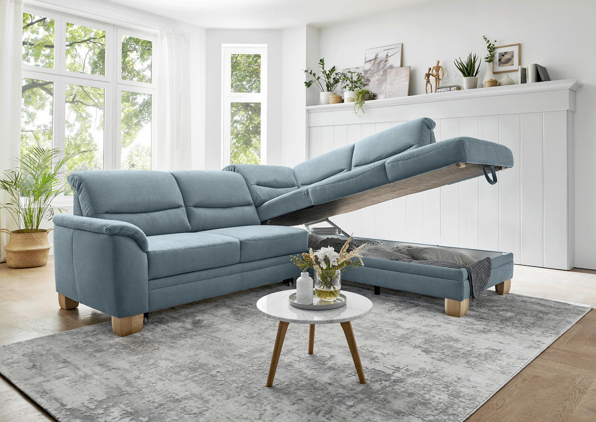 ECKSOFA in Mikrofaser Blau  254/224 cm  - Wildeiche/Blau, KONVENTIONELL, Holz/Textil (254/224cm) - Carryhome