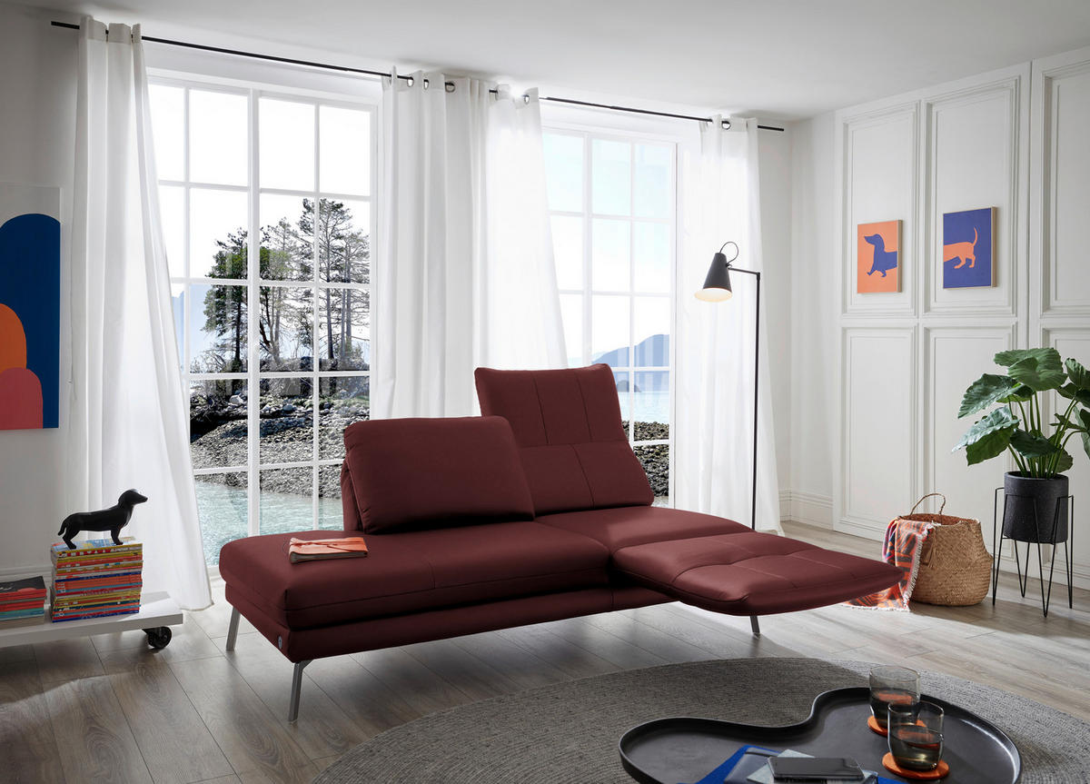 RÉCAMIERE in Echtleder Rot  - Chromfarben/Rot, Design, Leder/Metall (209/85-109/95-16cm) - Dieter Knoll