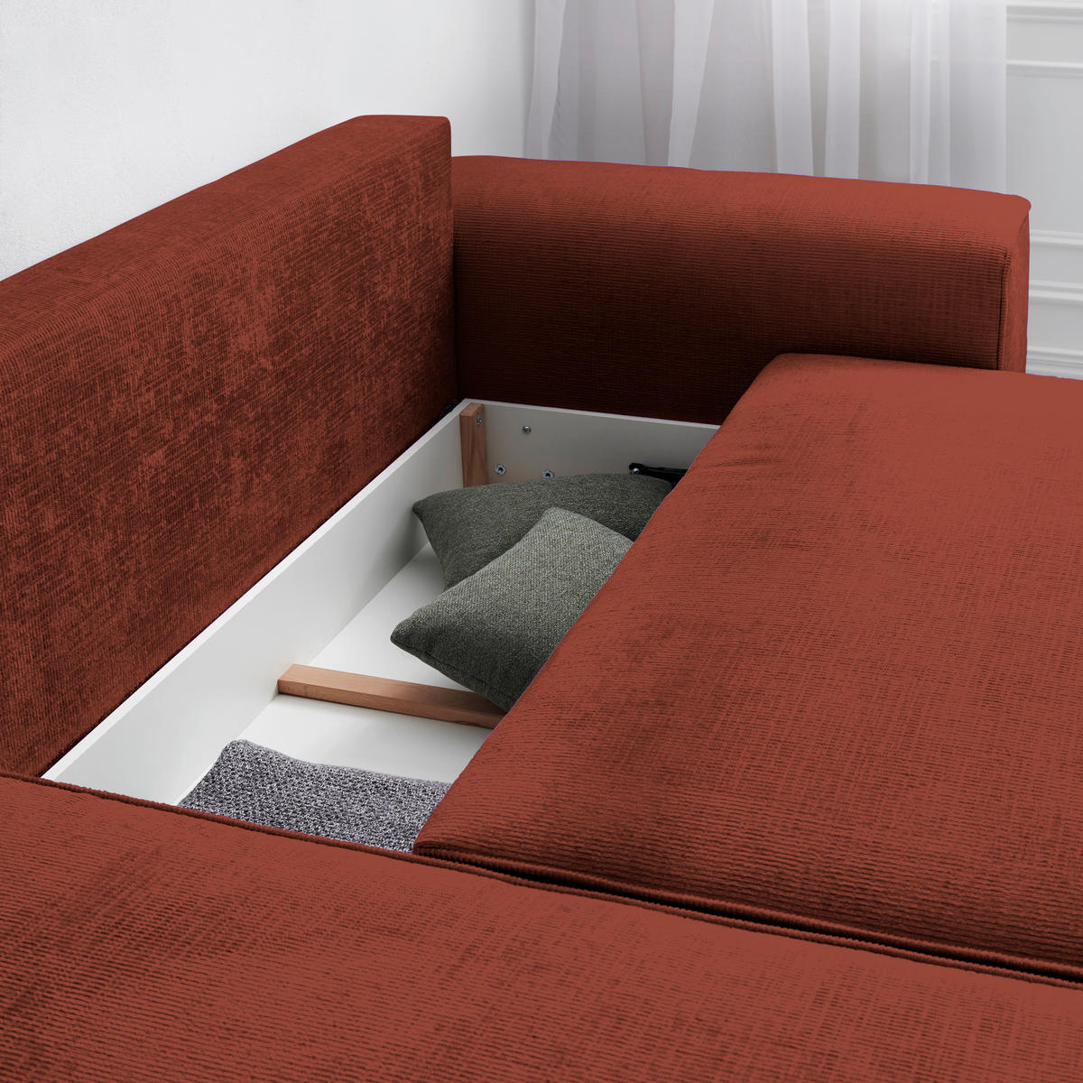 ECKSOFA in Plüsch Rostfarben  - Rostfarben/Blaugrau, Design, Kunststoff/Textil (152/288cm) - Xora
