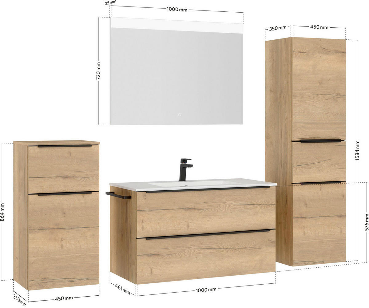 BADEZIMMER 5-teilig  in 191 cm  - Schieferfarben/Eichefarben, MODERN, Glas/Holzwerkstoff (191cm) - Nobilia