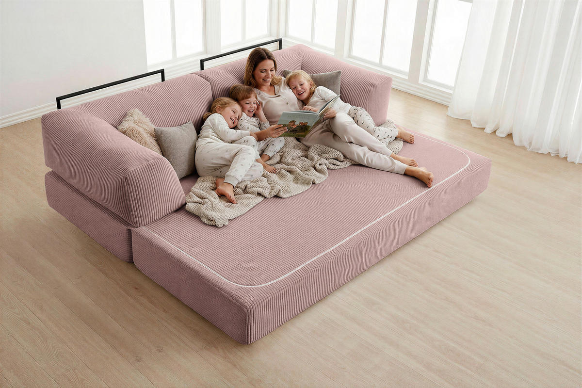 SCHLAFSOFA Cord Altrosa  - Altrosa, KONVENTIONELL, Textil/Metall (200/77/80cm) - Carryhome