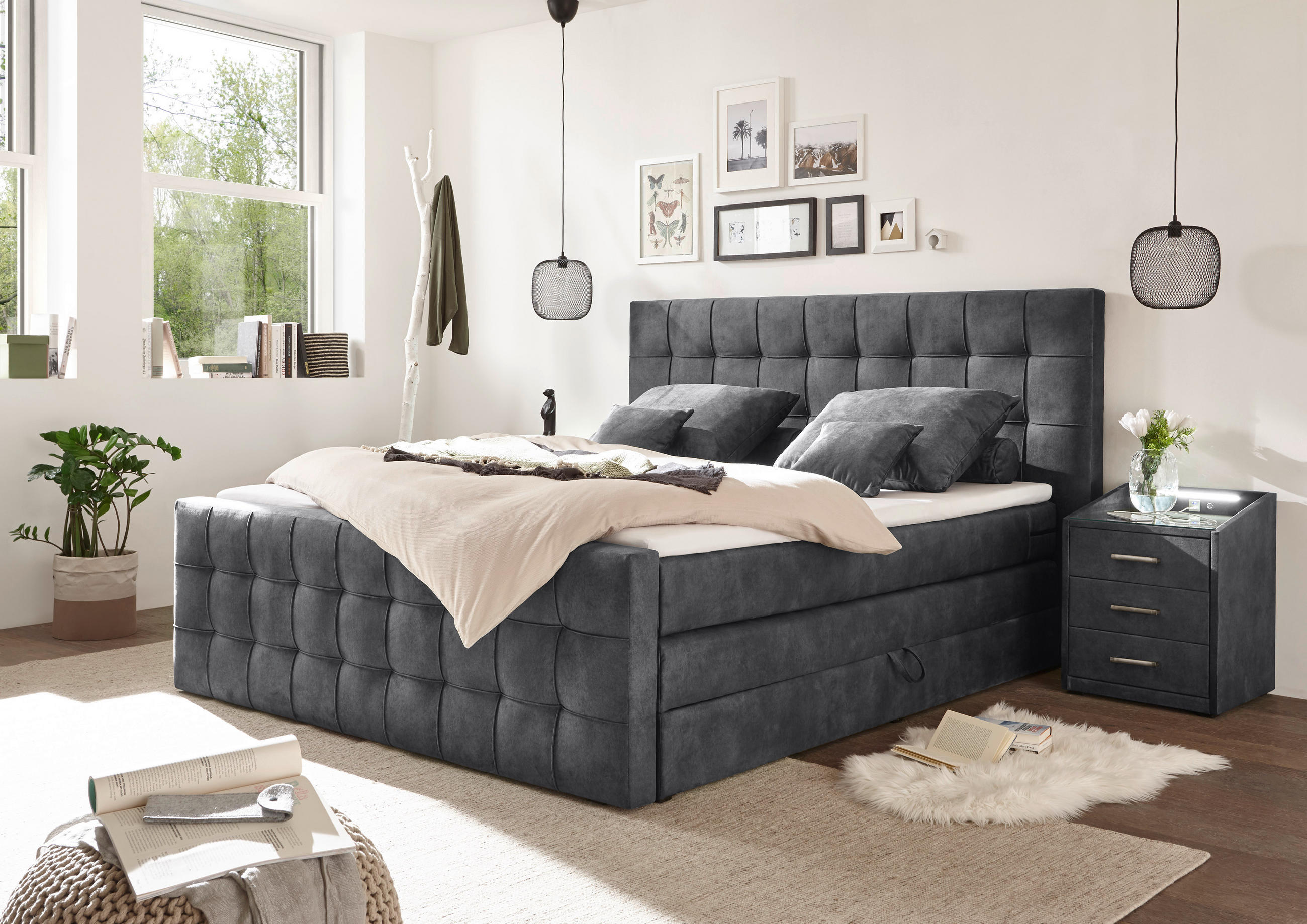 KONTINENTALSÄNG 180/200 cm i antracit - antracit, Basics, träbaserade material/textil (180/200cm) - MID.YOU