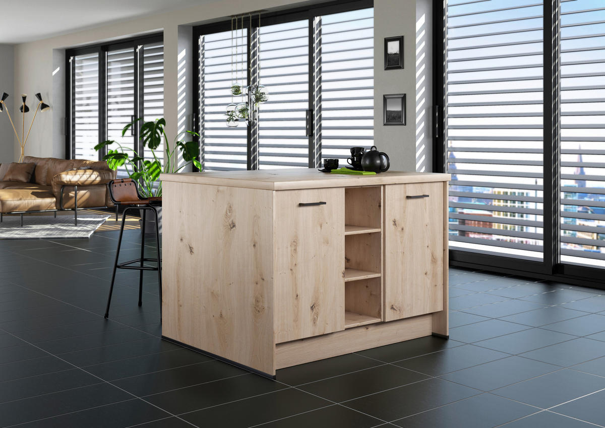 KÜCHENINSEL 123,4/91,8/96,6 cm  in Eichefarben  - Eichefarben/Schwarz, Basics, Holzwerkstoff/Metall (123,4/91,8/96,6cm) - Impuls