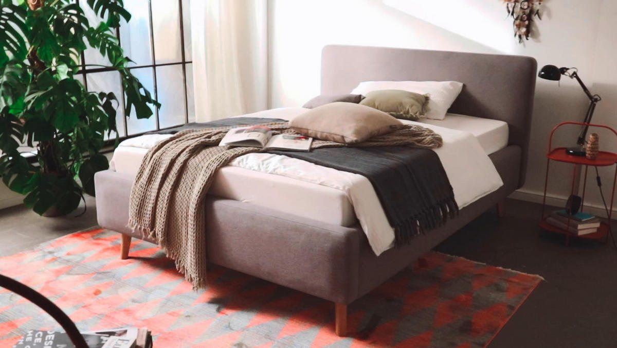 POLSTERBETT 160/200 cm  in Hellgrau  - Eichefarben/Hellgrau, Design, Holz/Textil (160/200cm) - Livetastic