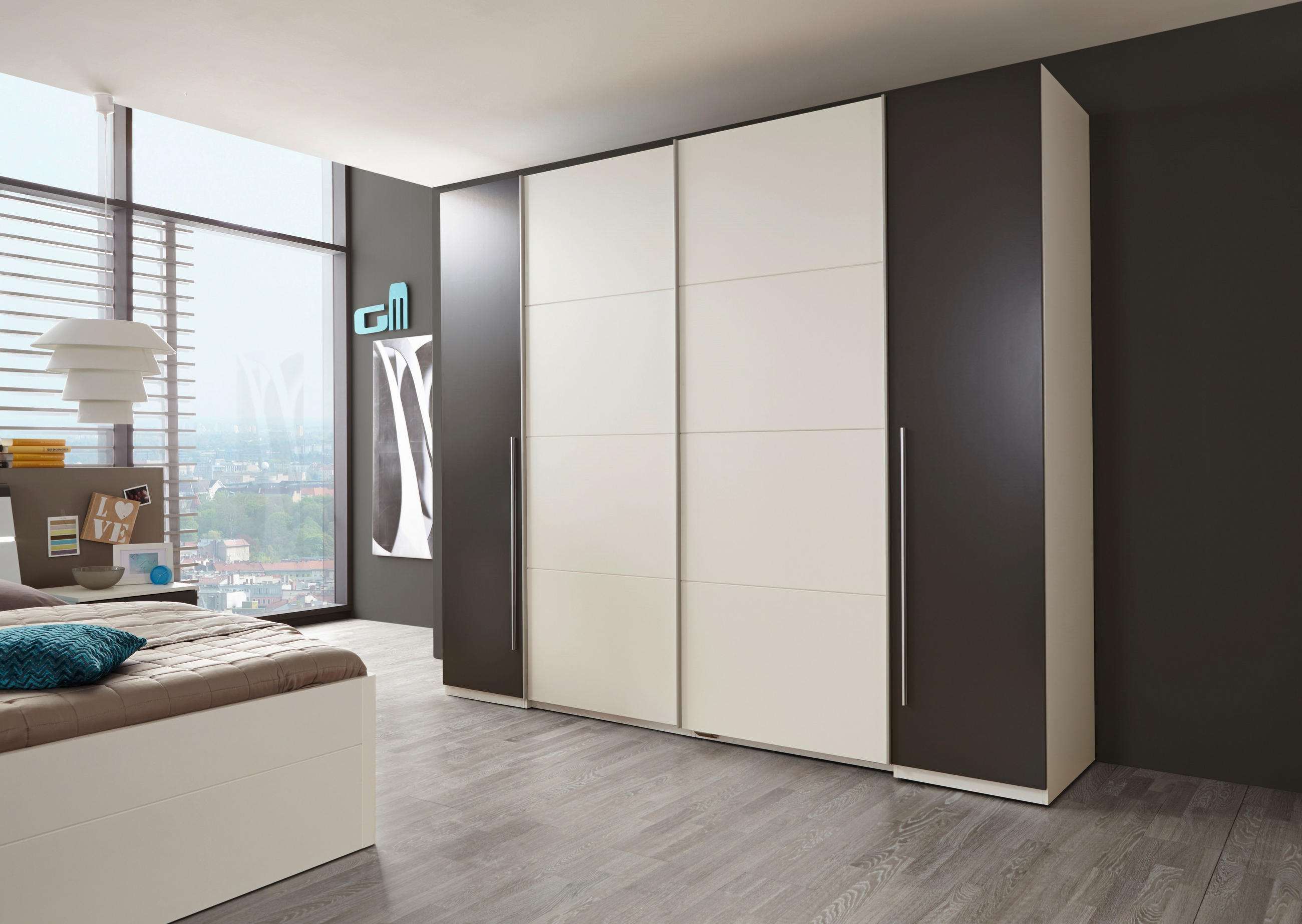 KLEIDERSCHRANK 4-türig Grau, Weiß  - Alufarben/Weiß, Basics, Holzwerkstoff/Kunststoff (270/225/61cm) - Ti'me