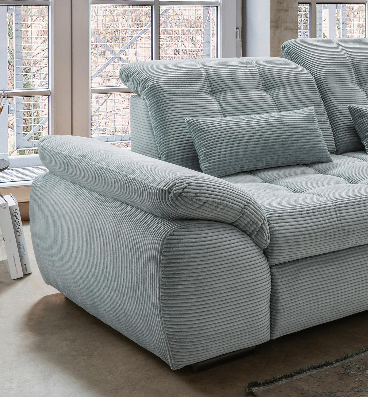ECKSOFA in Cord Hellblau  - Schwarz/Hellblau, Modern, Textil/Metall (314/184cm) - Livetastic