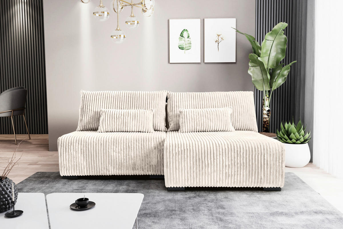 ECKSOFA Creme Cord  - Creme/Schwarz, MODERN, Holz/Textil (210/145cm) - Carryhome