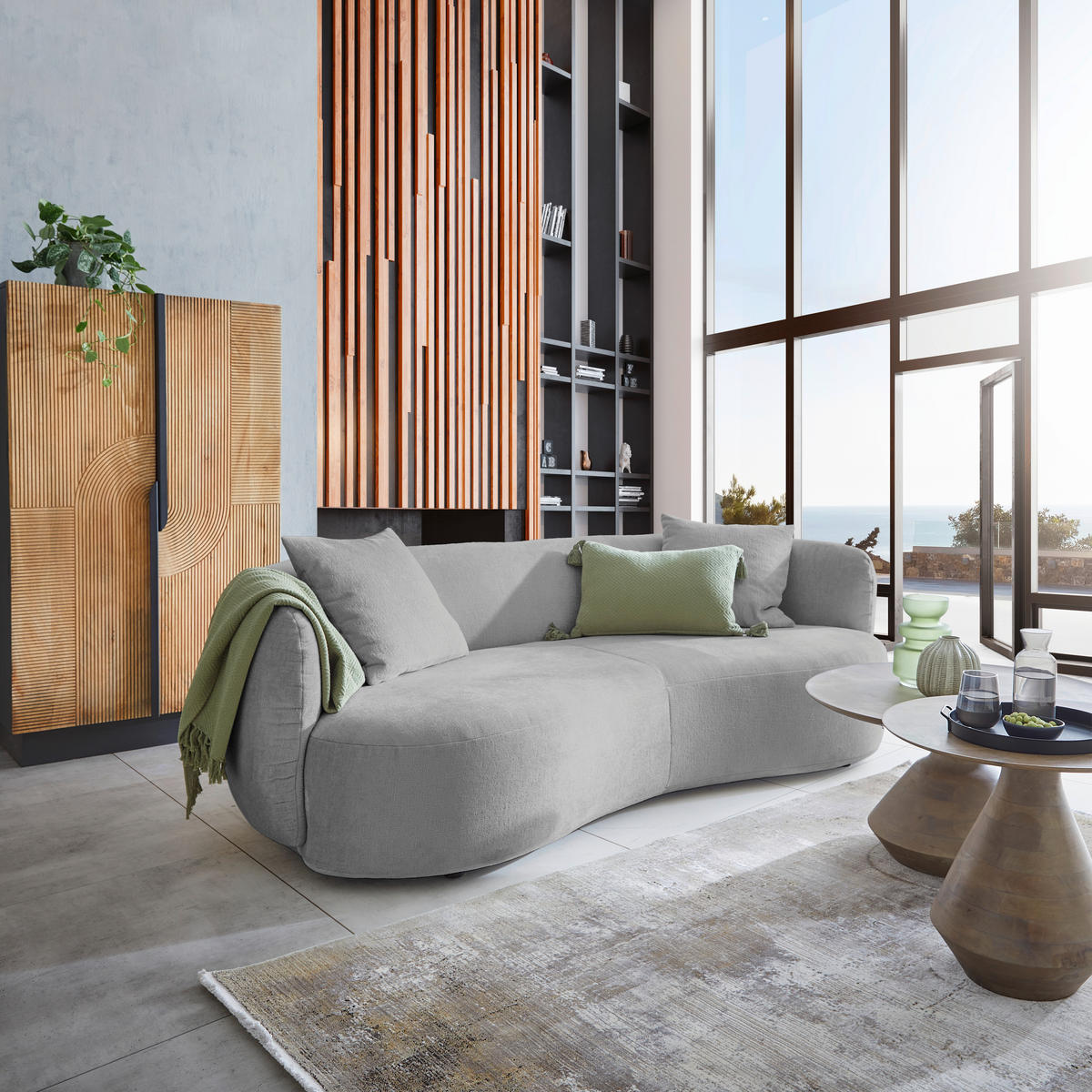 BIG SOFFA i chenille ljusgrå  - ljusgrå/svart, Modern, textil/plast (235/72/110cm) - MID.YOU