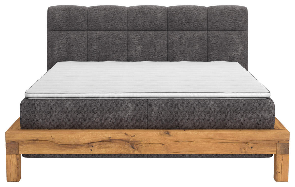 BOXSPRINGBETT 160/200 cm  in Dunkelgrau  - Dunkelgrau/Buchefarben, Natur, Holz/Textil (160/200cm) - Livetastic